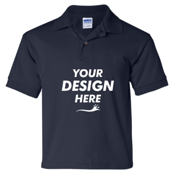 Gildan Youth DryBlend® Jersey Polo, Navy, Front view, Mockup