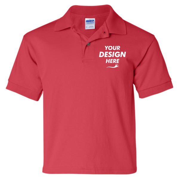 Gildan Youth DryBlend® Jersey Polo, Red, Front view, Mockup