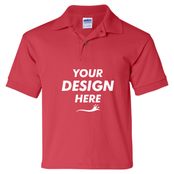 Gildan Youth DryBlend® Jersey Polo, Red, Front view, Mockup