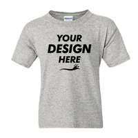 Gildan Youth DryBlend® T-Shirt, Ash, Front view, Mockup