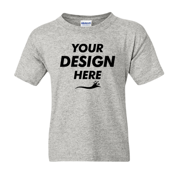 Gildan Youth DryBlend® T-Shirt, Ash, Front view, Mockup