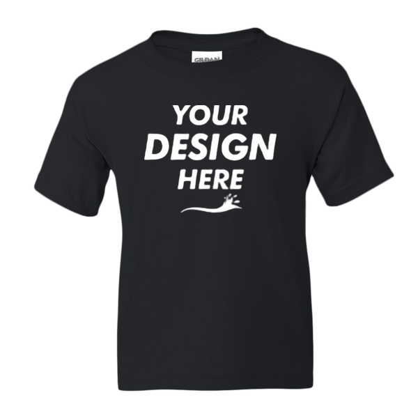 Gildan Youth DryBlend® T-Shirt, Black, Front view, Mockup