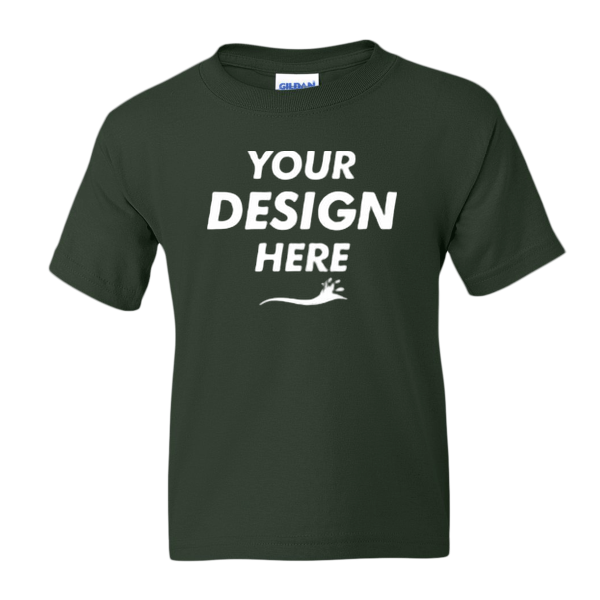 Gildan Youth DryBlend® T-Shirt, Forest Green, Front view, Mockup