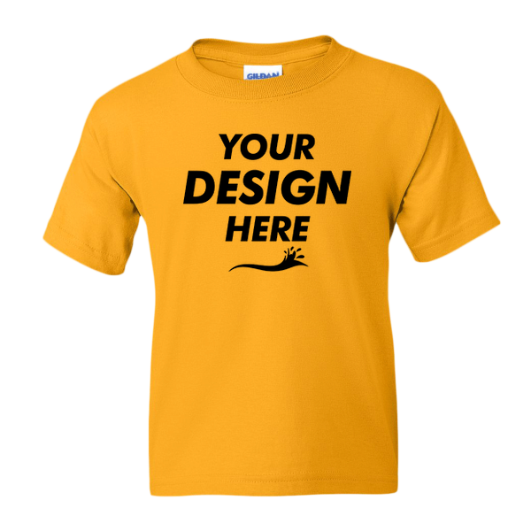 Gildan Youth DryBlend® T-Shirt, Gold, Front view, Mockup