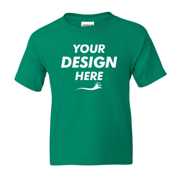 Gildan Youth DryBlend® T-Shirt, Kelly, Front view, Mockup