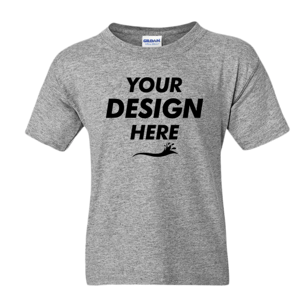 Gildan Youth DryBlend® T-Shirt, Sport Grey, Front view, Mockup