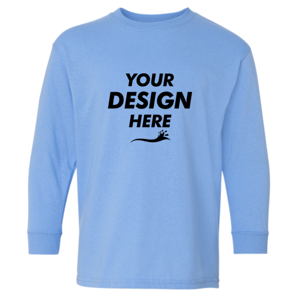 Gildan Youth Heavy Cotton™ Long Sleeve T-Shirt, Carolina Blue, Front view, Mockup