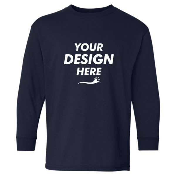 Gildan Youth Heavy Cotton™ Long Sleeve T-Shirt, Navy, Front view, Mockup