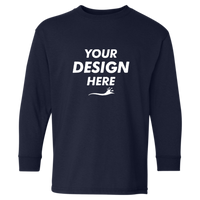 Gildan Youth Heavy Cotton™ Long Sleeve T-Shirt, Navy, Front view, Mockup
