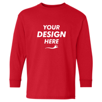 Gildan Youth Heavy Cotton™ Long Sleeve T-Shirt, Red, Front view, Mockup