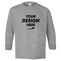 Gildan Youth Heavy Cotton™ Long Sleeve T-Shirt, Sport Grey, Front view, Mockup