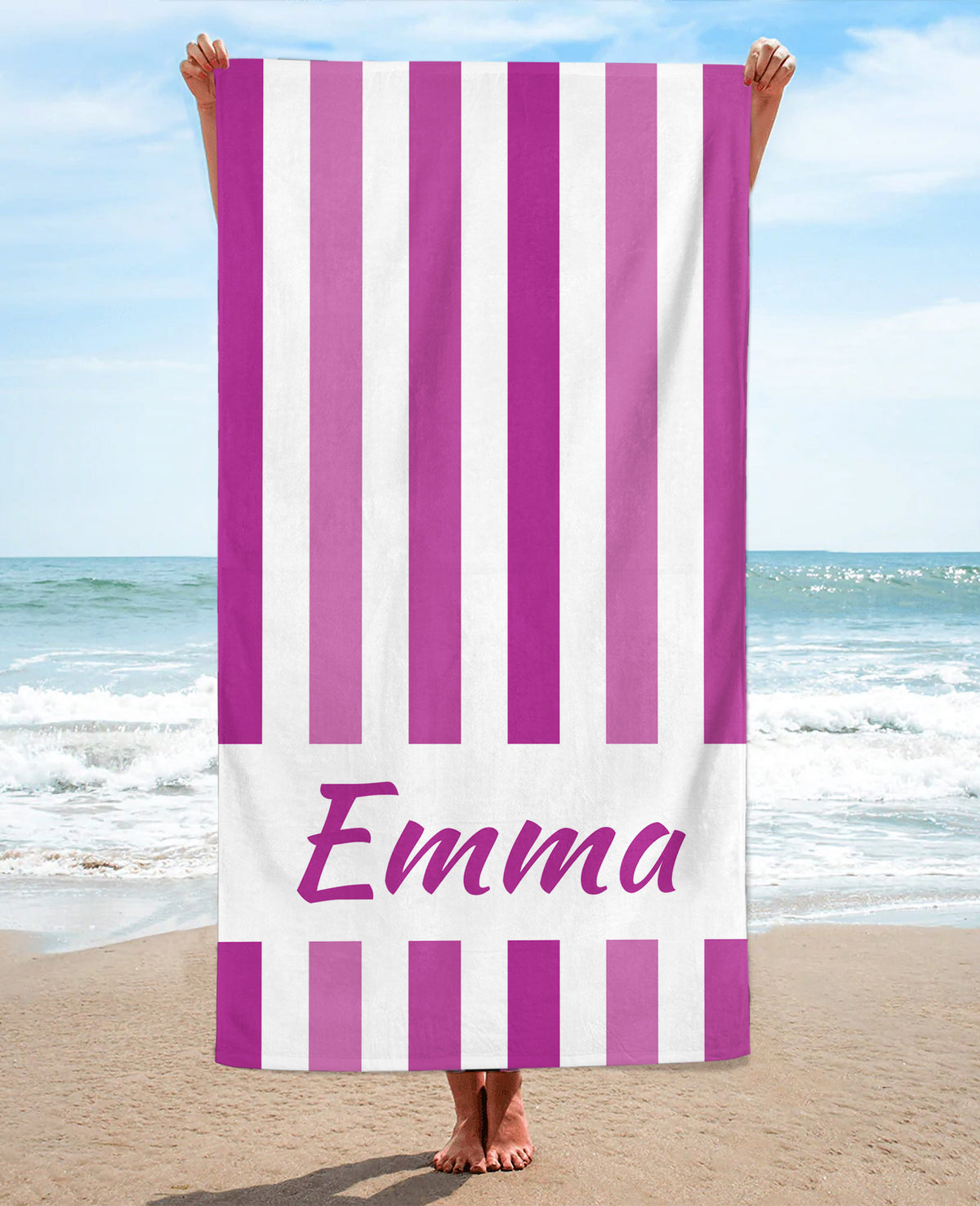 Personalized Vertically Striped Beach Towel, Grape Standart Beach Towel, Grape Premium Beach Towel