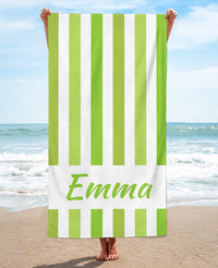 Personalized Vertically Striped Beach Towel, Green Standart Beach Towel, Green Premium Beach Towel