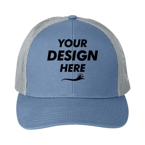HUK LoPro Snapback Trucker Cap, Harbor Mist, Front view, Mockup