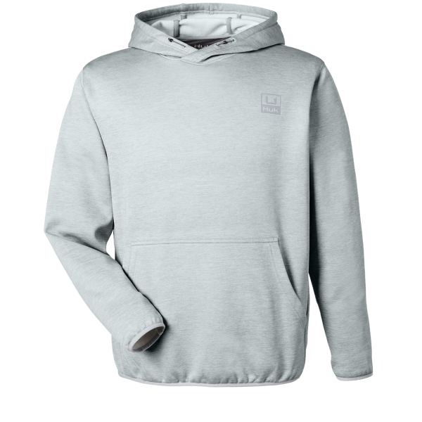 HUK Men's Coldfront+ Performance Hooded Sweatshirt, Harbor Mist Heather, Front view