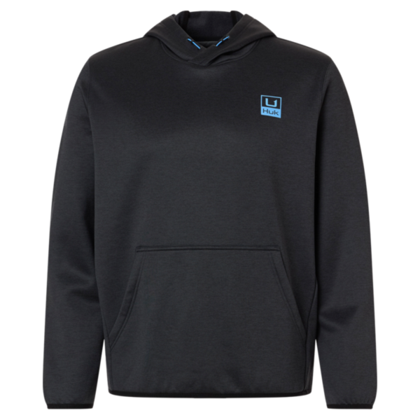 HUK Men's Coldfront+ Performance Hooded Sweatshirt, Heather Black, Front view