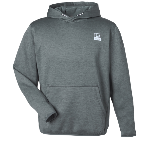 HUK Men's Coldfront+ Performance Hooded Sweatshirt, Volcanic Ash Heather, Front view