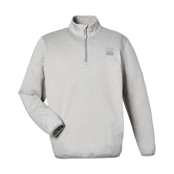 HUK Men's Coldfront+ Quarter-Zip Pullover, Harbor Mist Heather, Front view