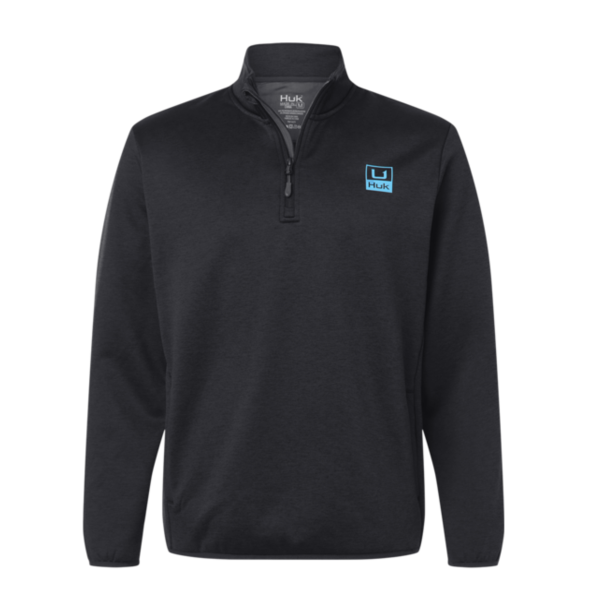 HUK Men's Coldfront+ Quarter-Zip Pullover, Heather Black, Front view