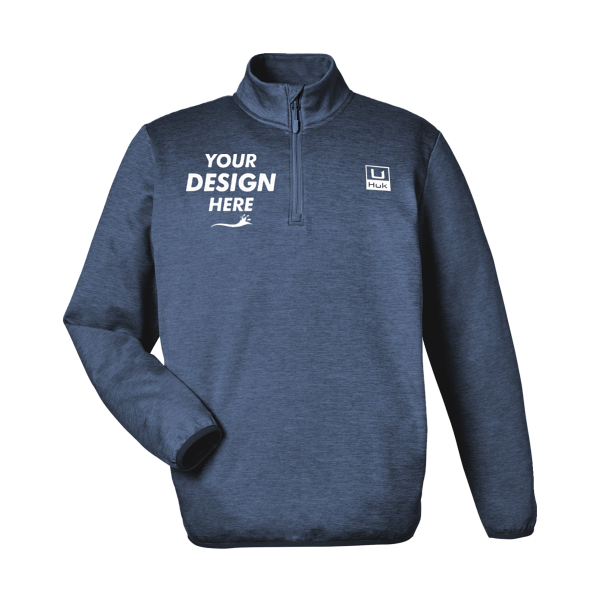HUK Men's Coldfront+ Quarter-Zip Pullover, Naval Academy Heather, Front view, Mockup