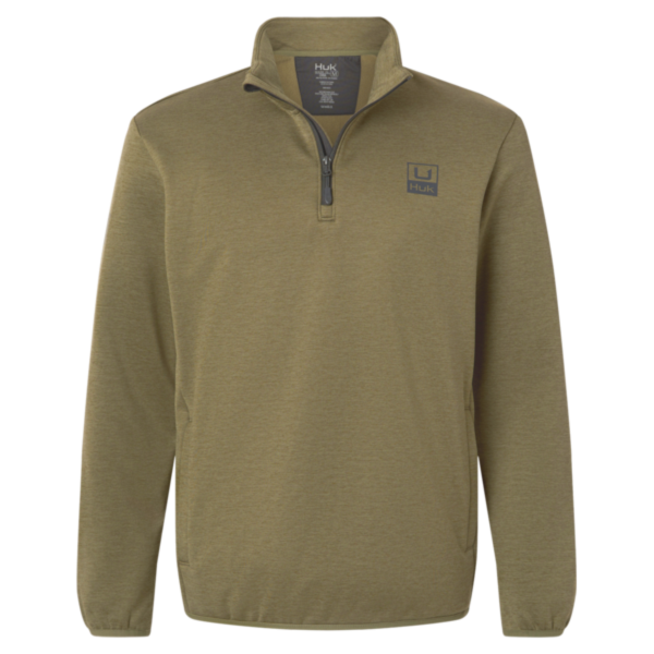 HUK Men's Coldfront+ Quarter-Zip Pullover, Overland Heather, Front view