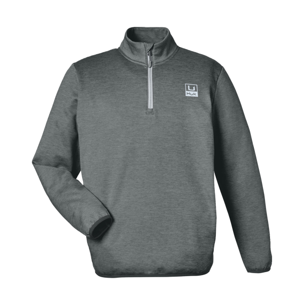 HUK Men's Coldfront+ Quarter-Zip Pullover, Volcanic Ash Heather, Front view