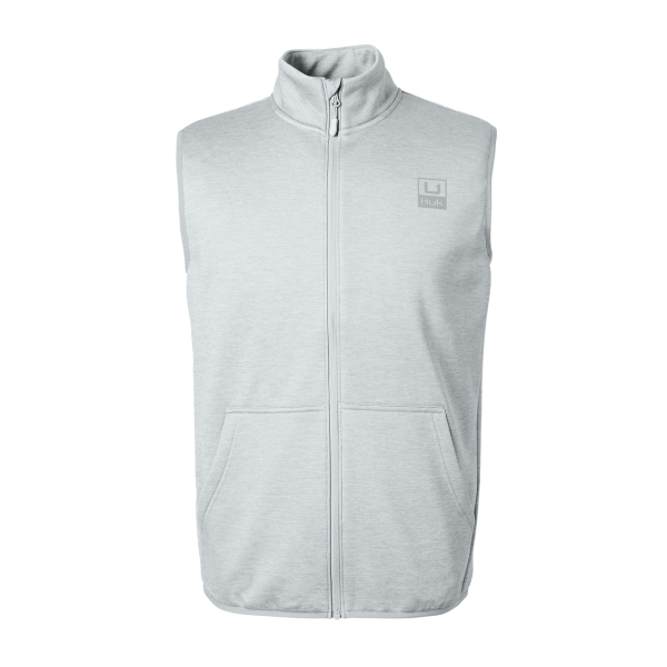 HUK Men's Coldfront+ Vest, Harbor Mist Heather, Front view