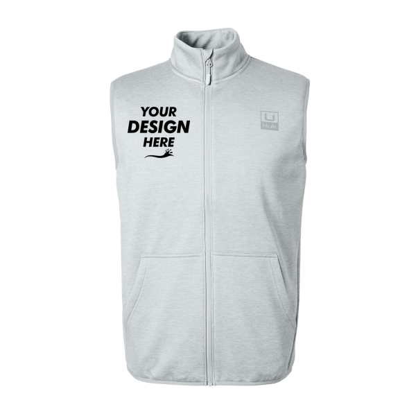 HUK Men's Coldfront+ Vest, Harbor Mist Heather, Front view, Mockup