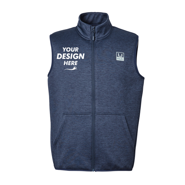 HUK Men's Coldfront+ Vest, Naval Academy Heather, Front view, Mockup
