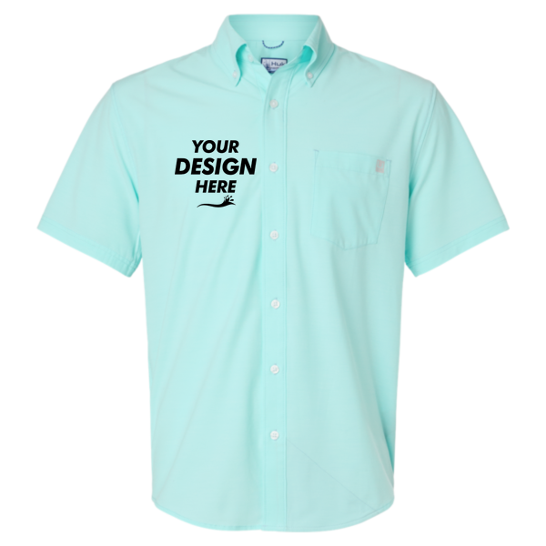 HUK Men's Kona Solid Shirt, Caicos, Front view, Mockup