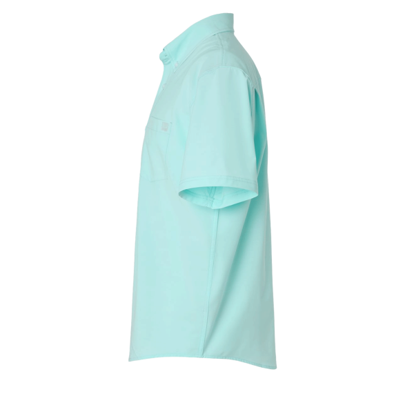 HUK Men's Kona Solid Shirt, Caicos, Left Sleeve view