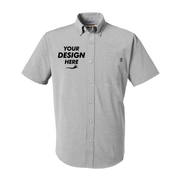 HUK Men's Kona Solid Shirt, Harbor Mist, Front view, Mockup