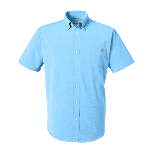 HUK Men's Kona Solid Shirt, Marolina Blue, Front view