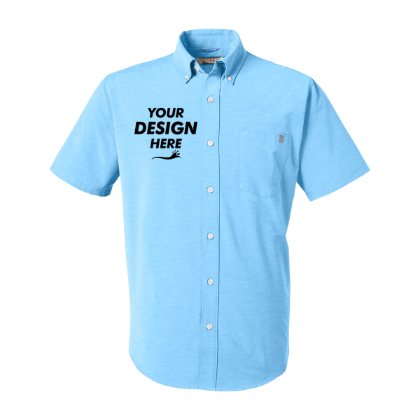 HUK Men's Kona Solid Shirt, Marolina Blue, Front view, Mockup