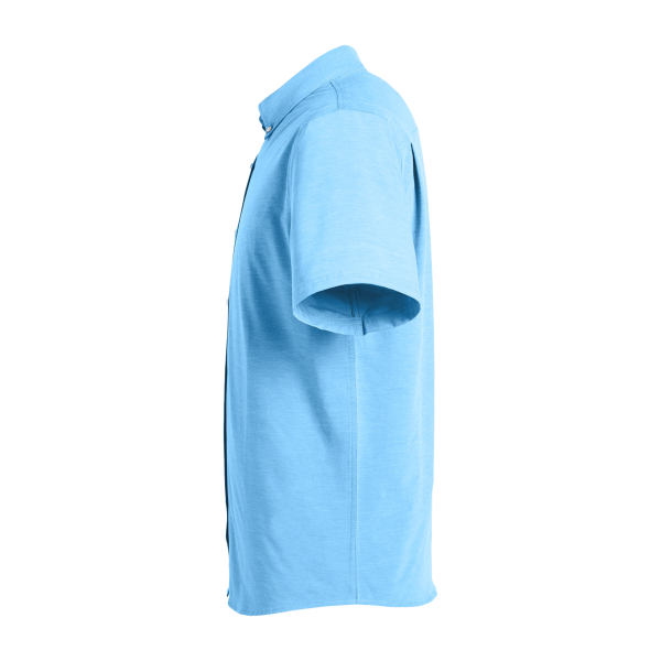 HUK Men's Kona Solid Shirt, Marolina Blue, Left Sleeve view