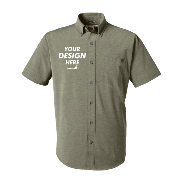 HUK Men's Kona Solid Shirt, Moss, Front view, Mockup