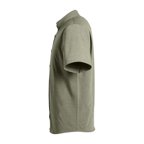 HUK Men's Kona Solid Shirt, Moss, Left Sleeve view