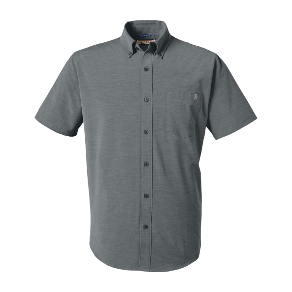 HUK Men's Kona Solid Shirt, Volcanic Ash, Front view