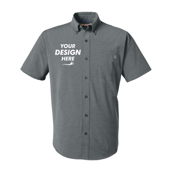 HUK Men's Kona Solid Shirt, Volcanic Ash, Front view, Mockup