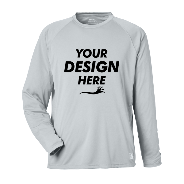 HUK Men's LoPro Pursuit Long Sleeve T-Shirt, Harbor Mist, Front view, Mockup