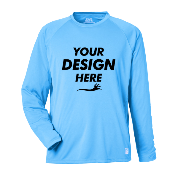 HUK Men's LoPro Pursuit Long Sleeve T-Shirt, Marolina Blue, Front view, Mockup