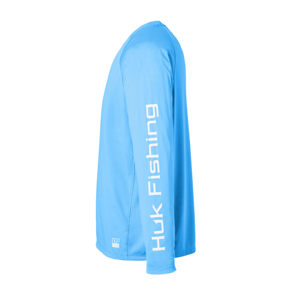 HUK Men's LoPro Pursuit Long Sleeve T-Shirt, Marolina Blue, Left Sleeve view