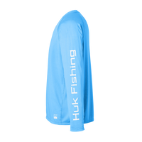 HUK Men's LoPro Pursuit Long Sleeve T-Shirt, Marolina Blue, Left Sleeve view