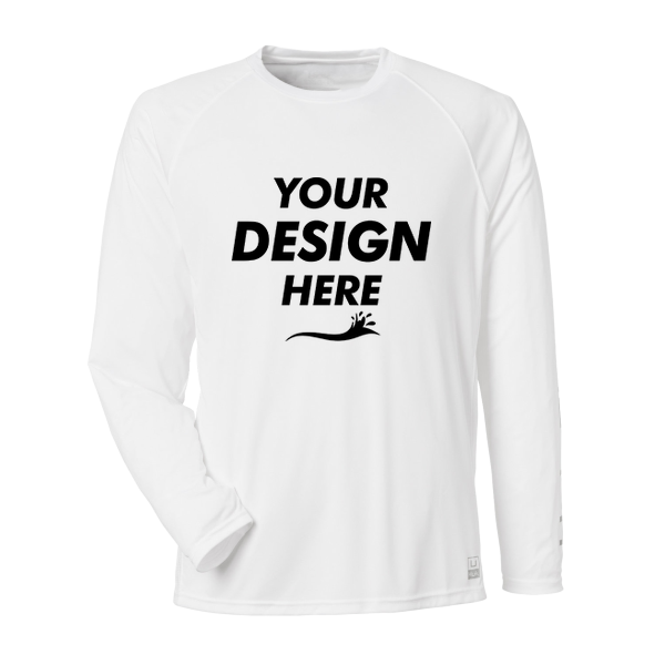 HUK Men's LoPro Pursuit Long Sleeve T-Shirt, White, Front view, Mockup
