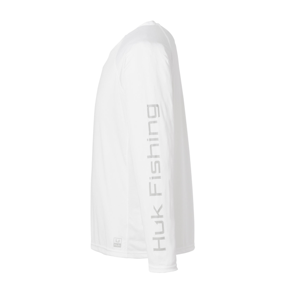 HUK Men's LoPro Pursuit Long Sleeve T-Shirt, White, Left Sleeve view