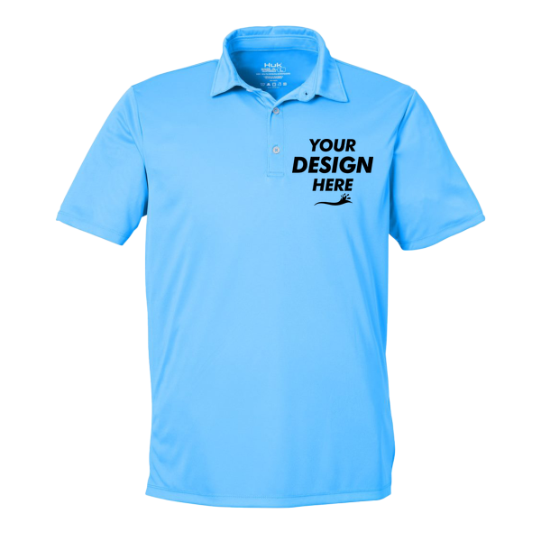 HUK Men's Pursuit Performance Polo, Marolina Blue, Front view, Mockup