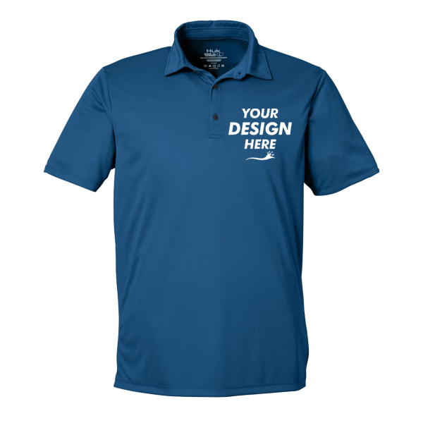 HUK Men's Pursuit Performance Polo, Sargasso Sea, Front view, Mockup