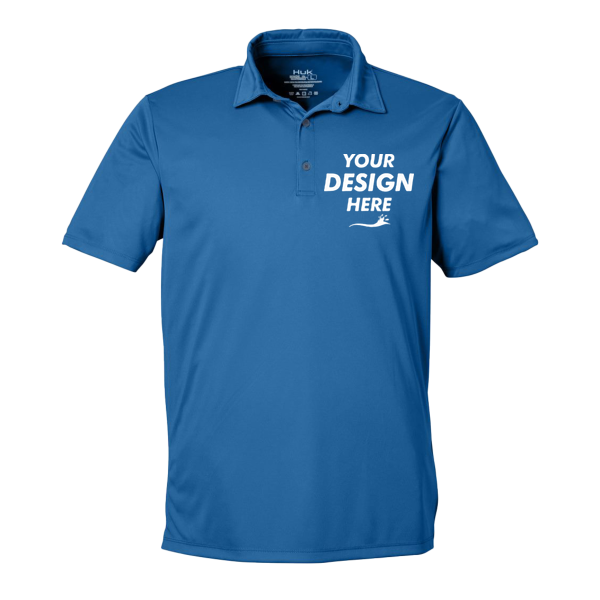 HUK Men's Pursuit Performance Polo, Set Sail, Front view, Mockup