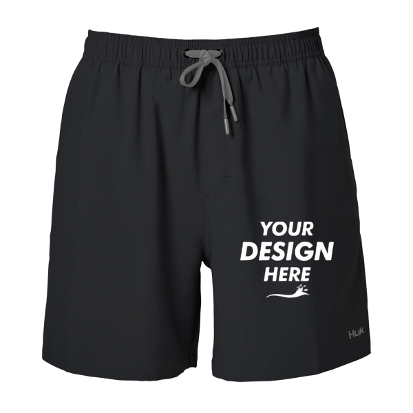 HUK Men's Pursuit Volley Shorts, Black, Front view, Mockup