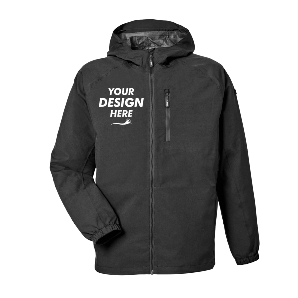 HUK Men's Rover Rain Jacket, Black, Front view, Mockup